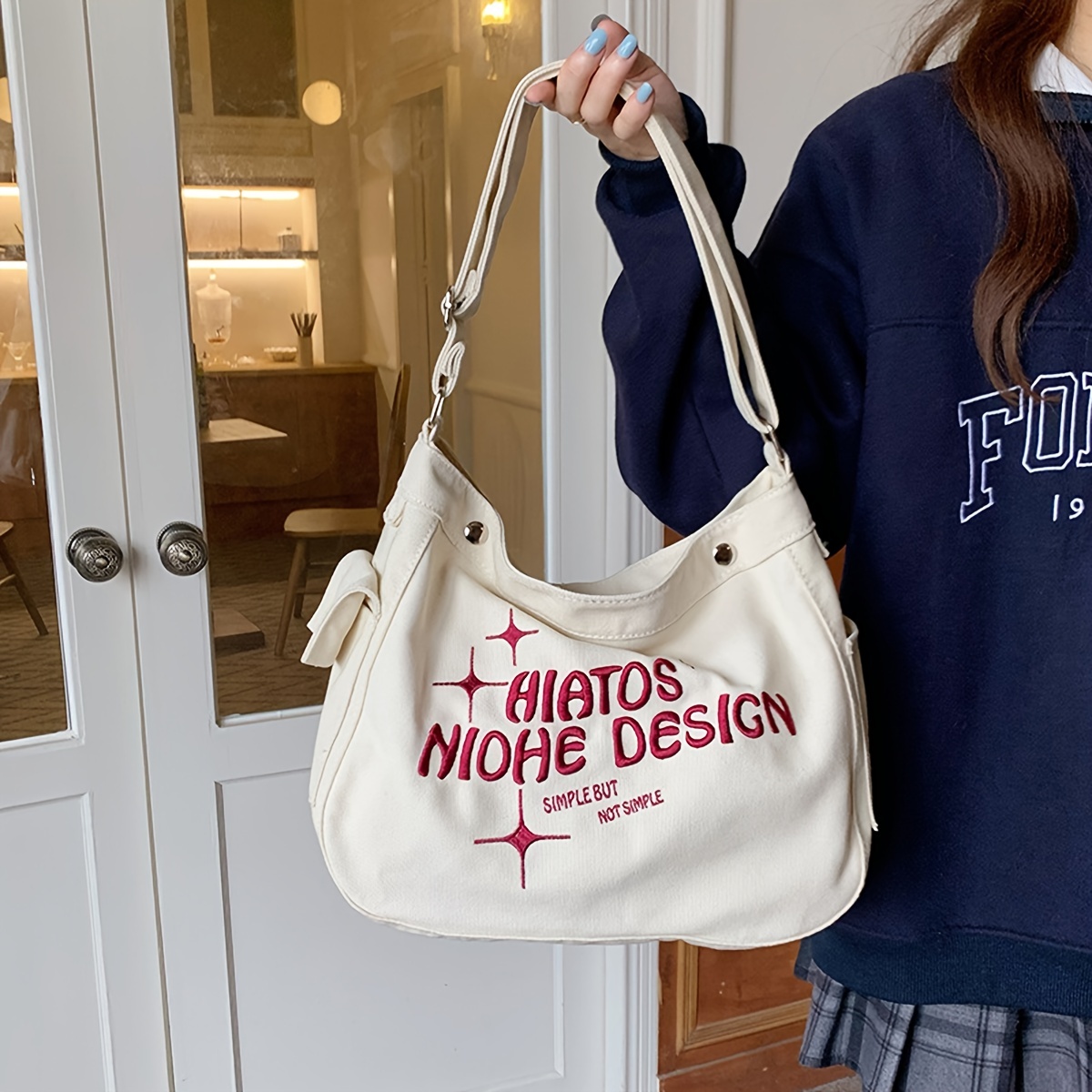 Kpop Style Tote Bag, Large Capacity Crossbody Bag, Preppy Style Handbag For  School & Travel - Temu