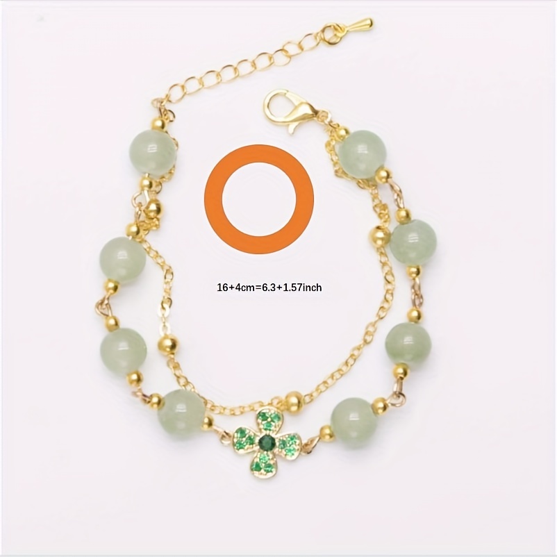 Gold Clover Bracelet with Green Bead