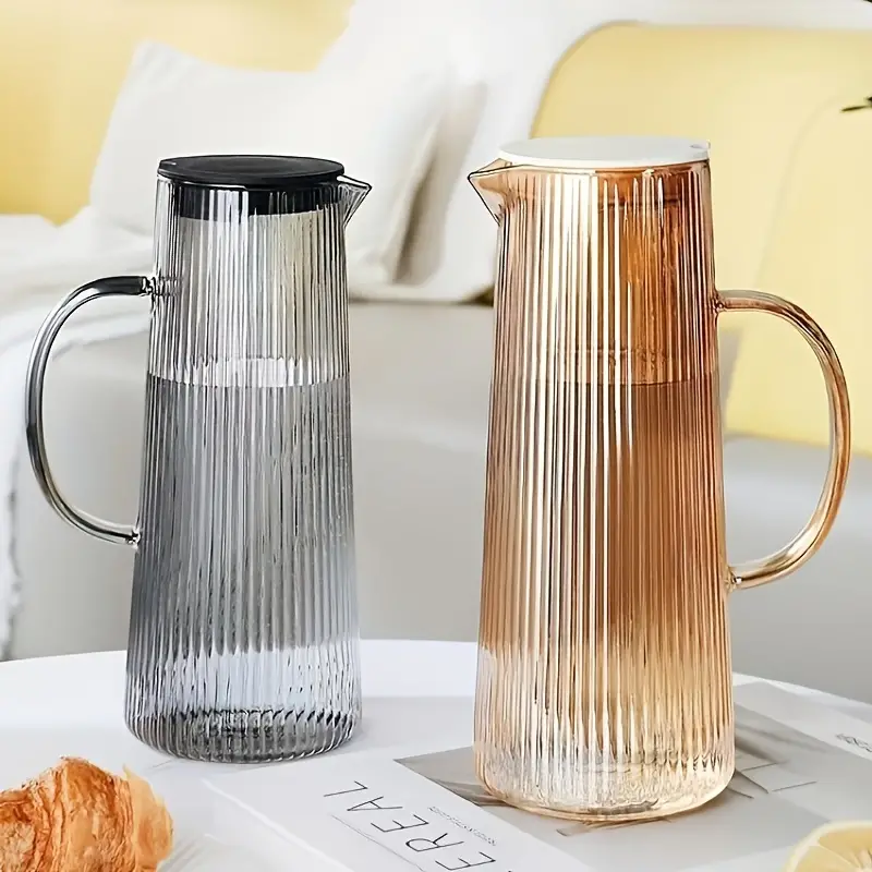 Vertical Stripes Glass Pitcher With Lid Heavy Duty Water - Temu