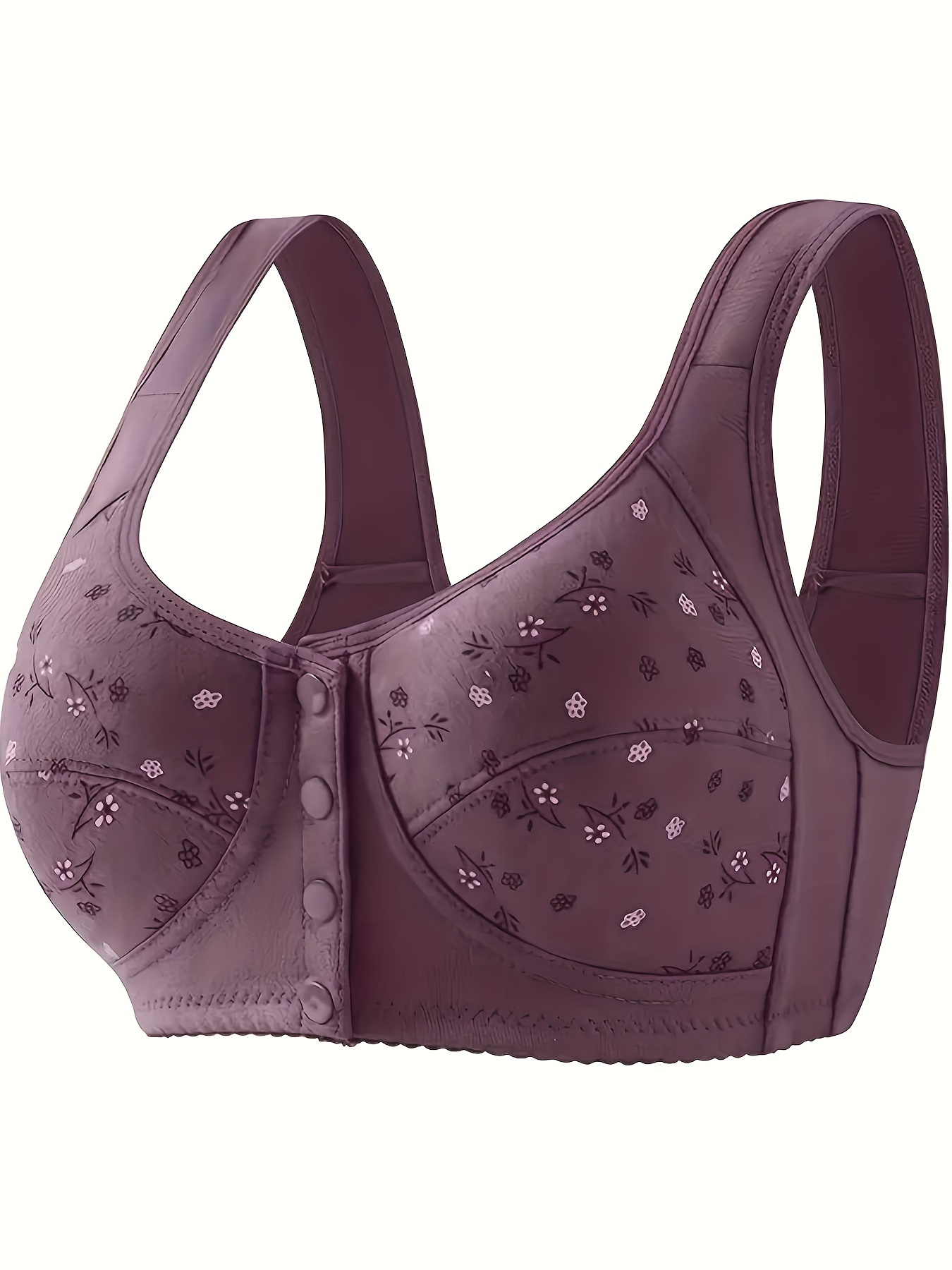 Floral Print Button Front Seamless Bra Comfy Breathable Bra - Temu Canada