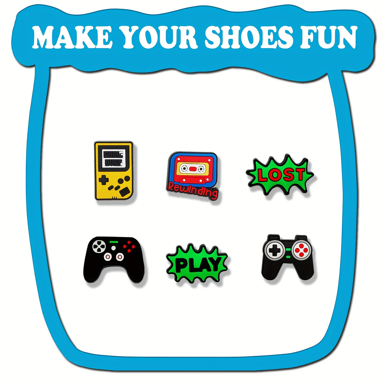 Game Pattern Shoe Charms For Bubble Slides Sandals, Pvc Shoe