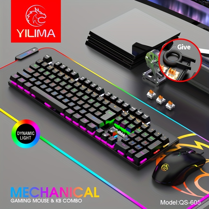 RK-T60 Wired Mechanical Gaming Keyboard and Mouse Combo Mini Portable with  Rainbow Backlit 62Key NKRO 6400DPI RGB Honeycomb Mice Coiled Aviator Cable  for PS4/PC/WIN Gamer(Pink/Blue Switch)