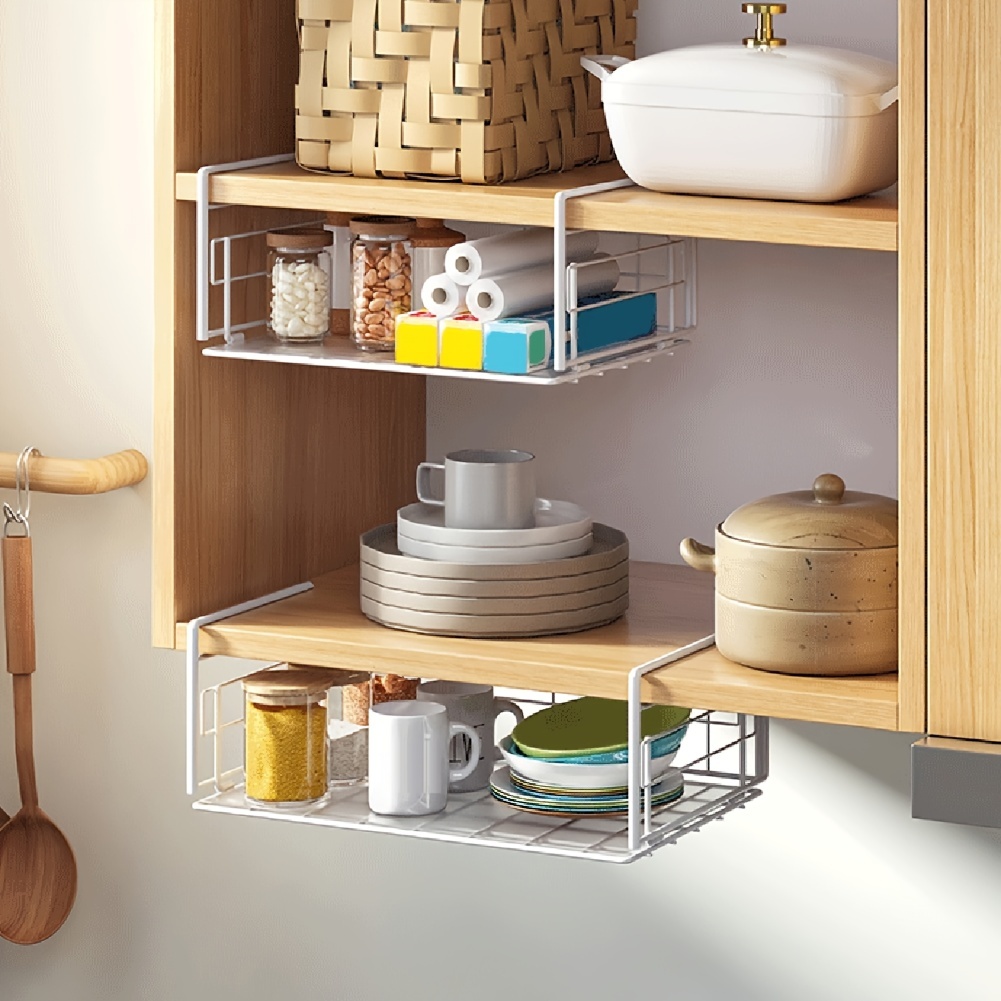  mDesign Compact Hanging Pullout Drawer Basket - Sliding Under  Shelf Storage Organizer - Metal Wire - Attaches to Shelving - Easy Install  - for Kitchen, Pantry, Cabinet - Silver: Home & Kitchen