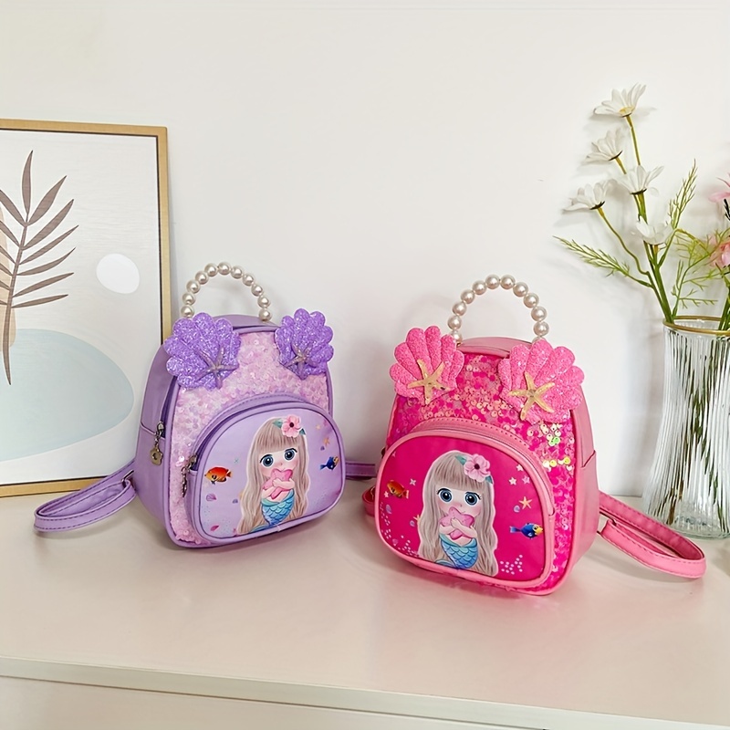 Casual Sequin Backpack with Beaded Shell Decor