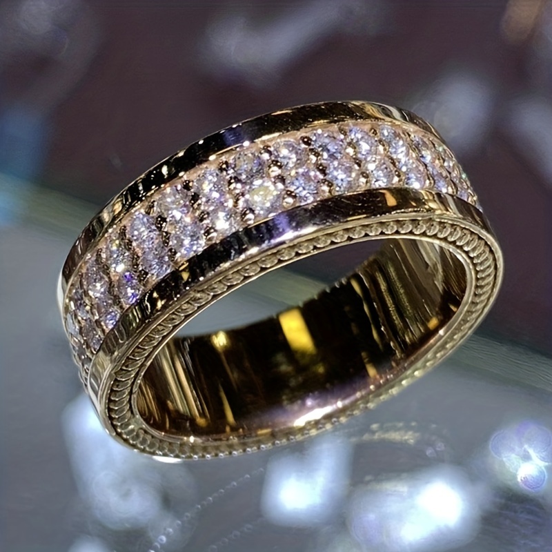 Women's CZ Ring Copper Band April Birthstone Anniversary Gift