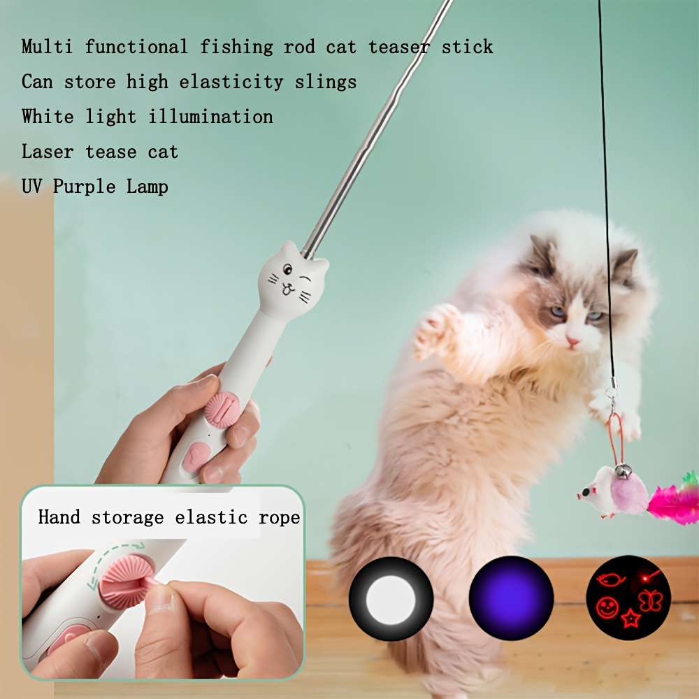 4-in-1 Fishing Rod Style Interactive Cat Toy Stick With Laser Pointer, 5  Different Patterns Of Funny Chasing Light Toy - Pet Supplies - Temu