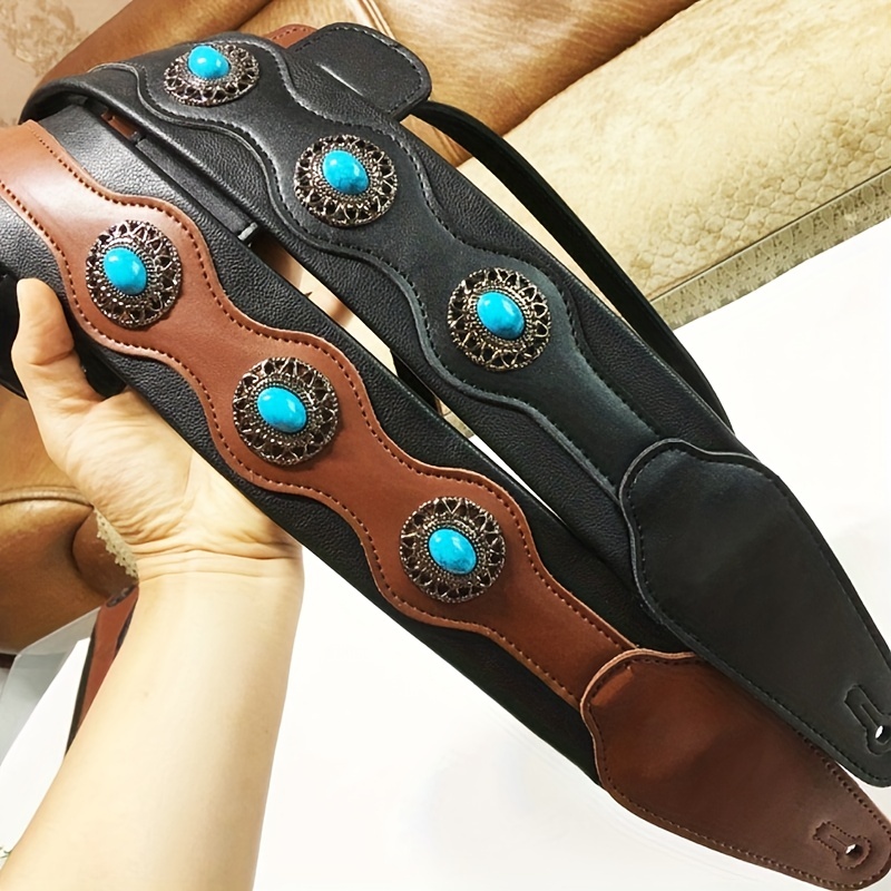 

Super Soft Pu Leather Guitar Strap - Adjustable For Acoustic, Electric, Folk, And Bass Guitars - Classical Ballad Bead Ethnic Style - Comfortable And Durable