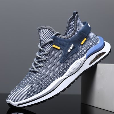 Men's Air Cushion Shoes, Breathable Soft Sneakers With Lace-up Design For Outdoor Running