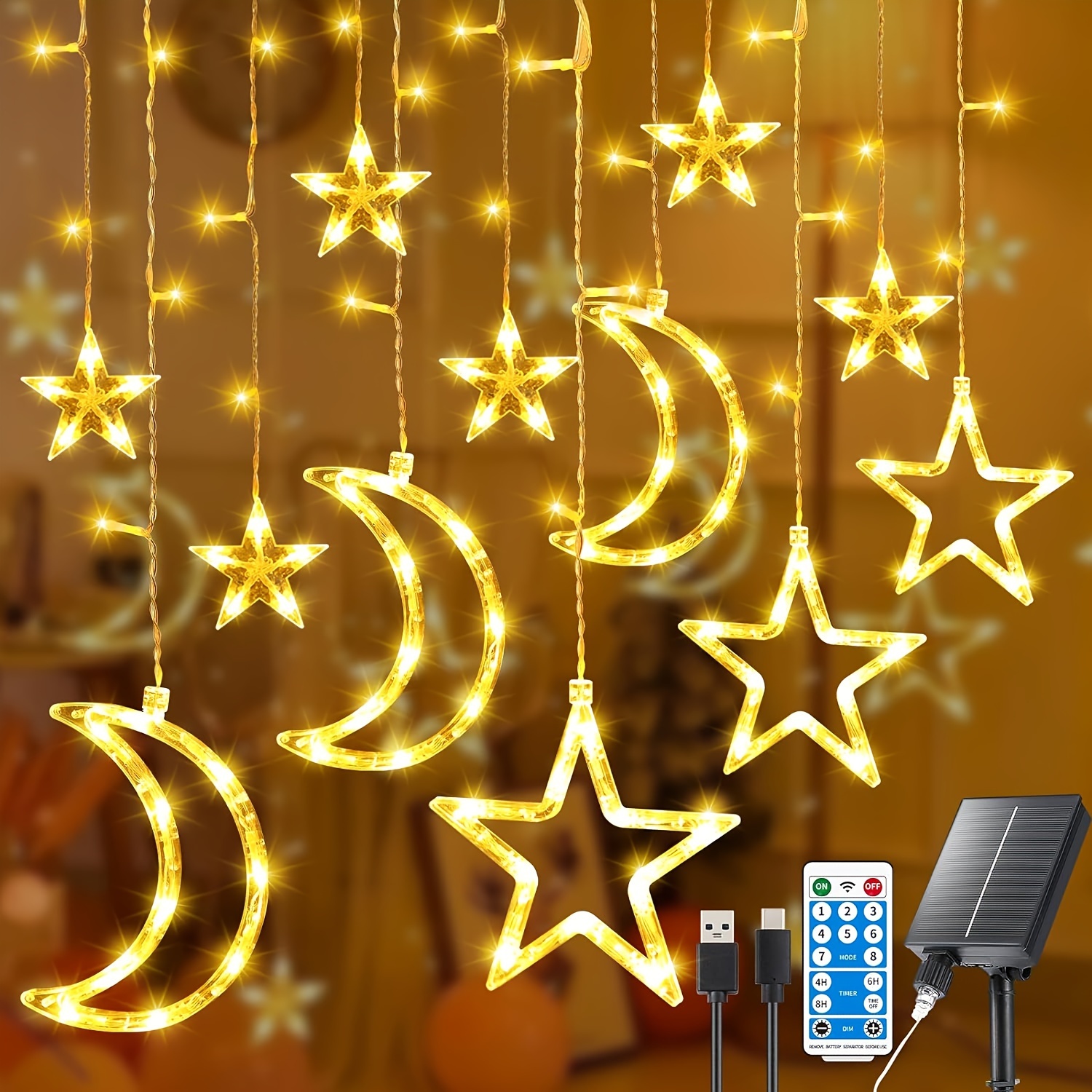 Fairy Lights Remote Control Hanging Star and Moon Lights with 138 LEDs The Holiday Aisle