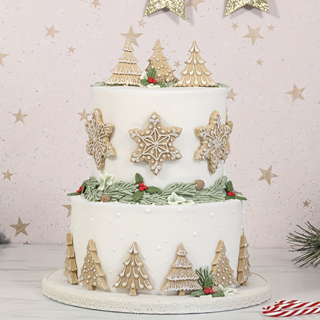 1pc, Christmas Fondant Mold, Snowflake And Christmas Trees Silicone Mold  For Fondant Cake Decor, Cupcakes, Sugarcraft, Cookies, Candies, Cards And  Cla