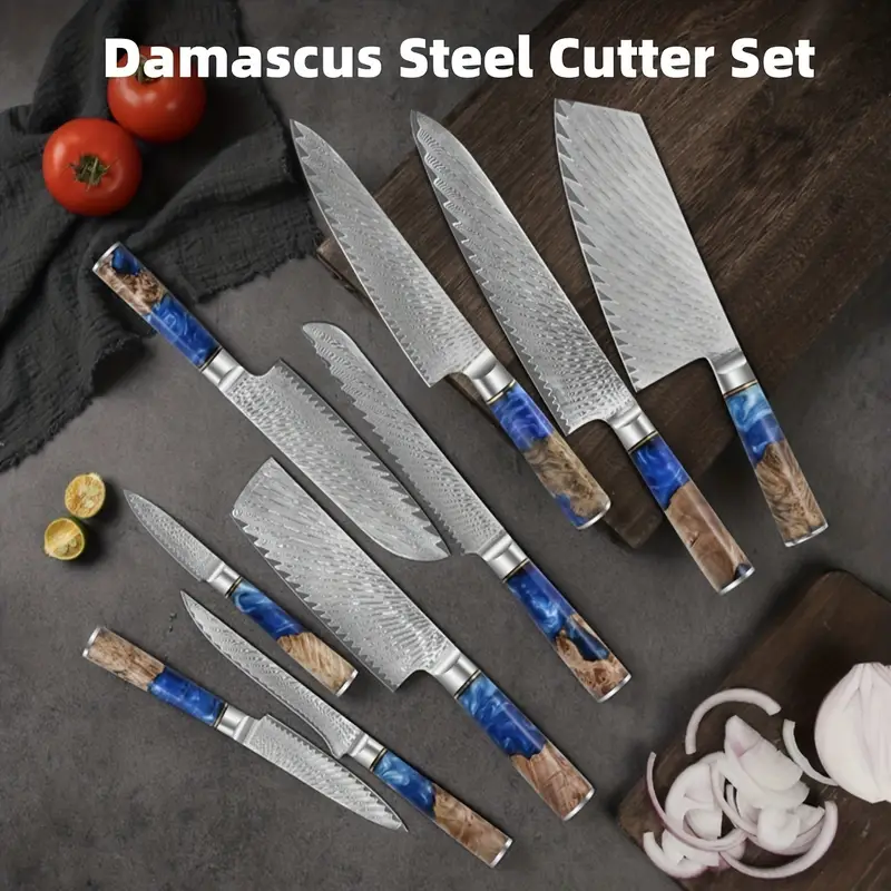 67-layer Damascus Steel Kitchen Knife With Blue Resin Handle, Chef Knife,  Santoku Knives, Universal Knife, Fruit Knife, Boning Knife, Japanese Knife,  Kitchen Essentials, Kitchen Gadgets, Back To School - Temu