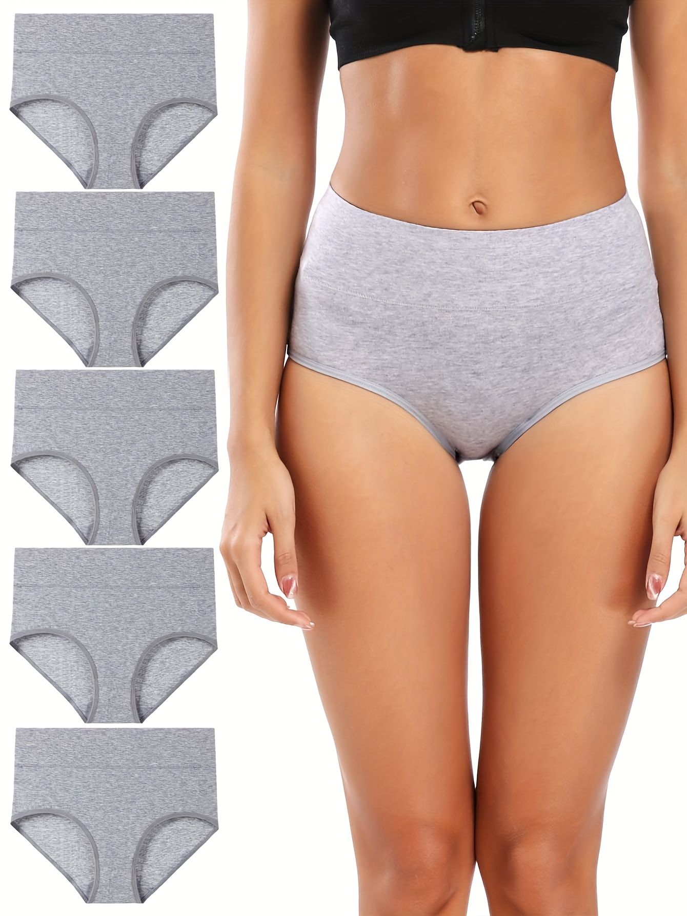 Molasus 5pcs Women's Breathable Cotton Panties High Cut Belly