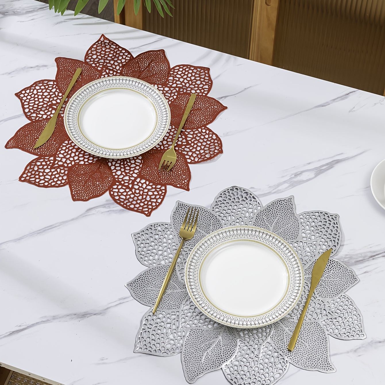 4 Pcs Round Jacquard Weaved Non Slip Placemats Dining Table Place