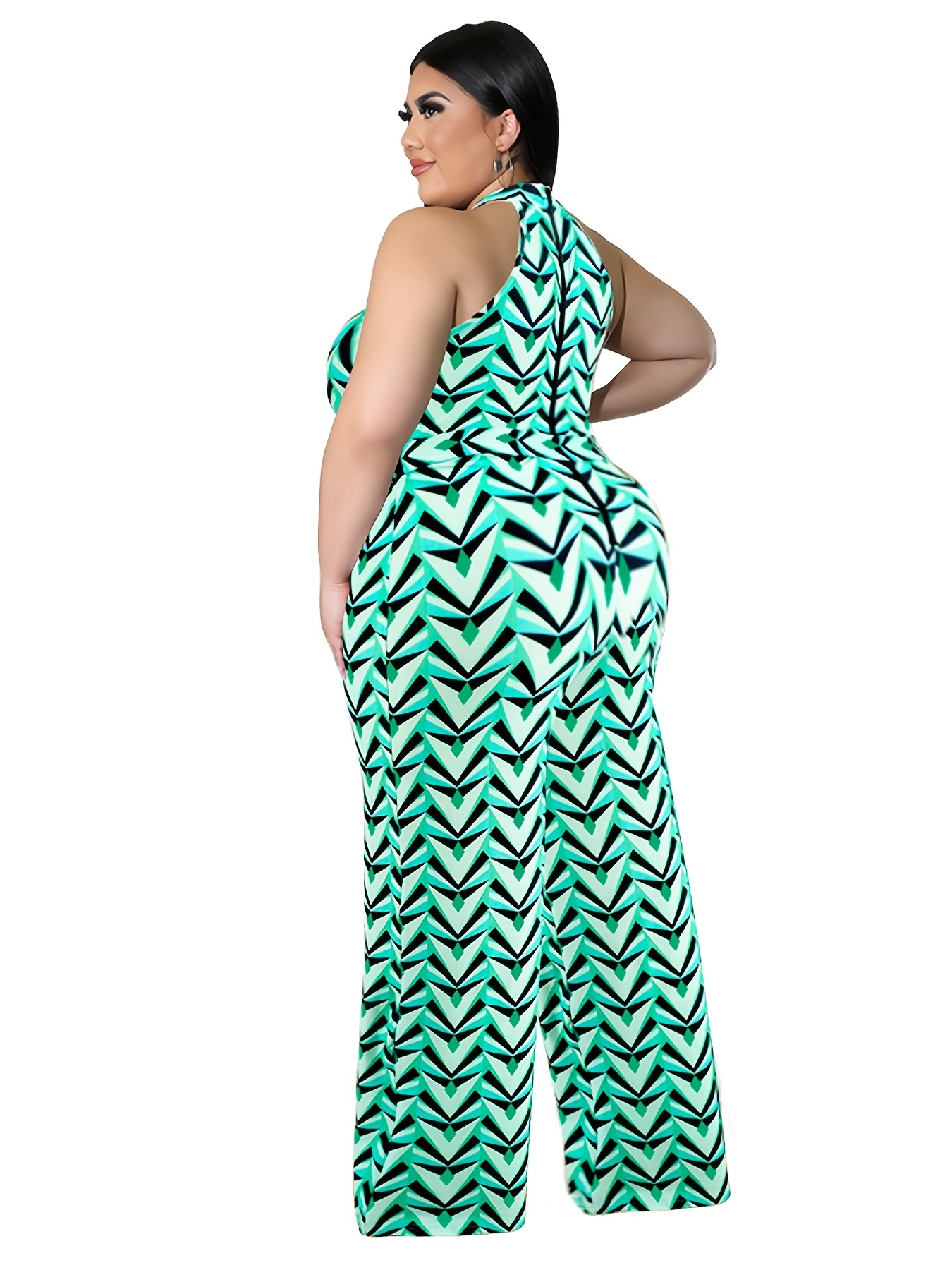 Plus Size Graphic Print Mock Neck Tank Jumpsuit Women's Plus Temu