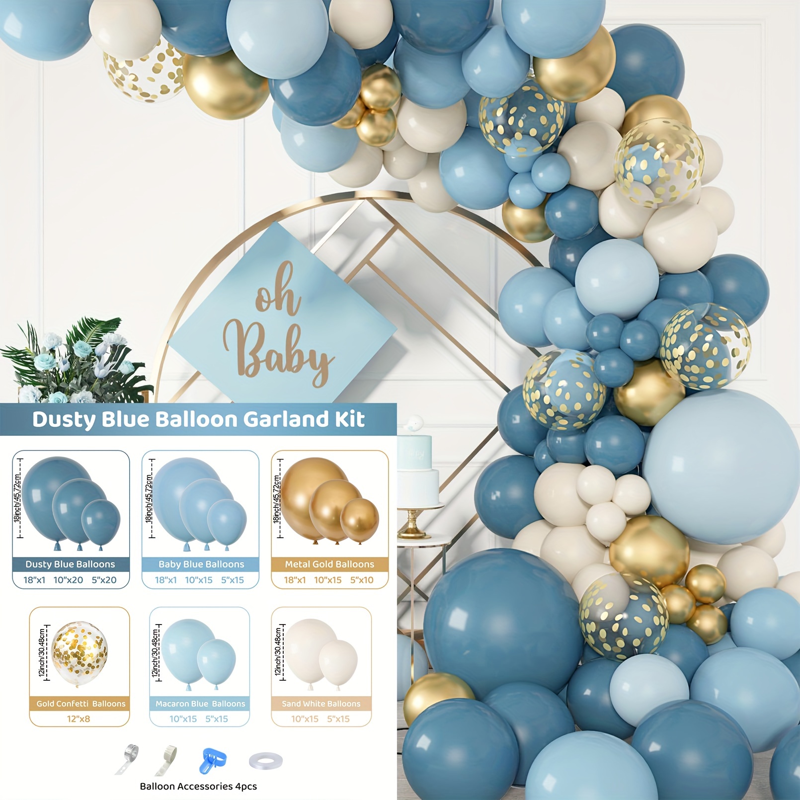 AYUQI Dusty Blue Balloons Arch Kit - Blue Gold Balloon Arch Garland Kit,  Light Blue, Nude, Gold Balloon Garland DIY Decoration for Boys,Baby Shower,  Birthday, Anniversary Party Supplies 