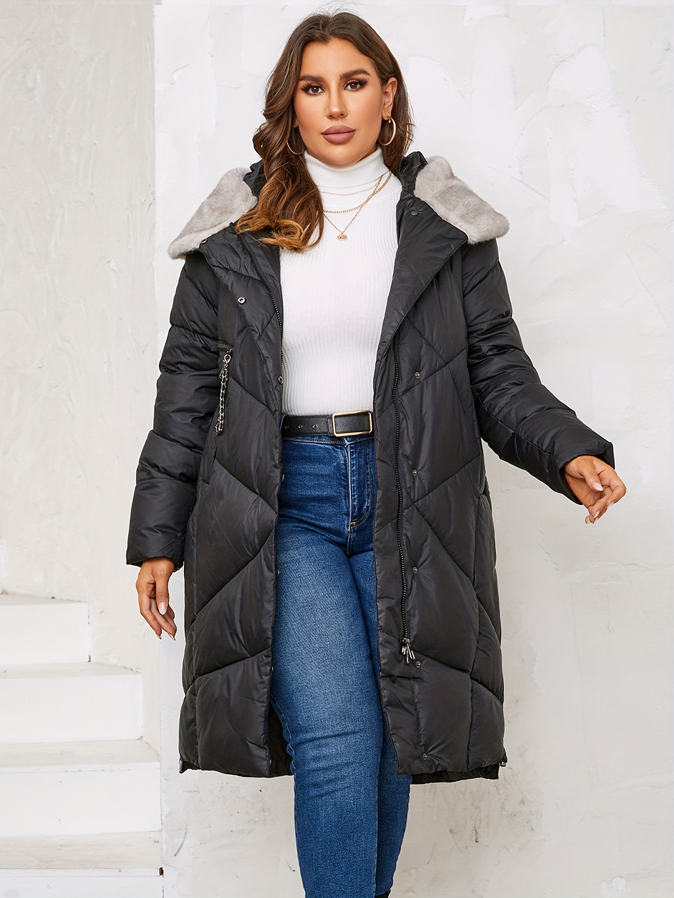 Plus Size Casual Coat Women's Plus Solid Long Sleeve Double - Temu