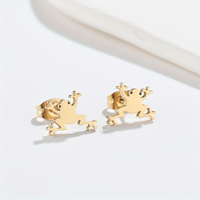 2pcs Men's Stainless Steel Frog Ear Stud Earrings