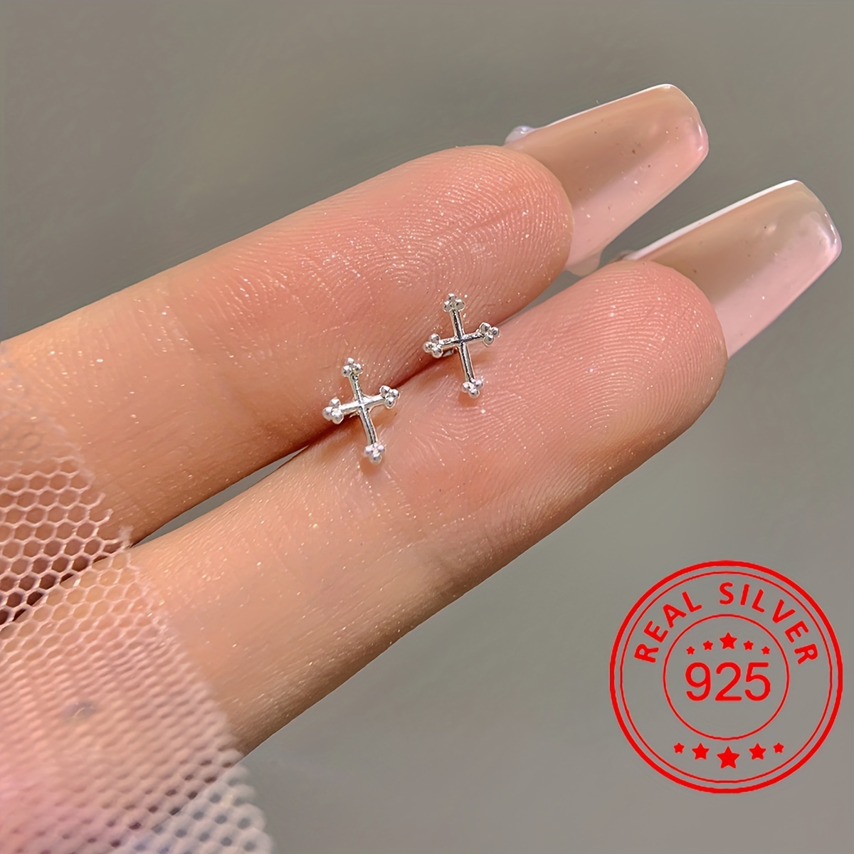 

Sterling 925 Silver Hypoallergenic Ear Jewelry Exquisite Cross Design Stud Earrings Classic Simple Style Delicate Female Gift