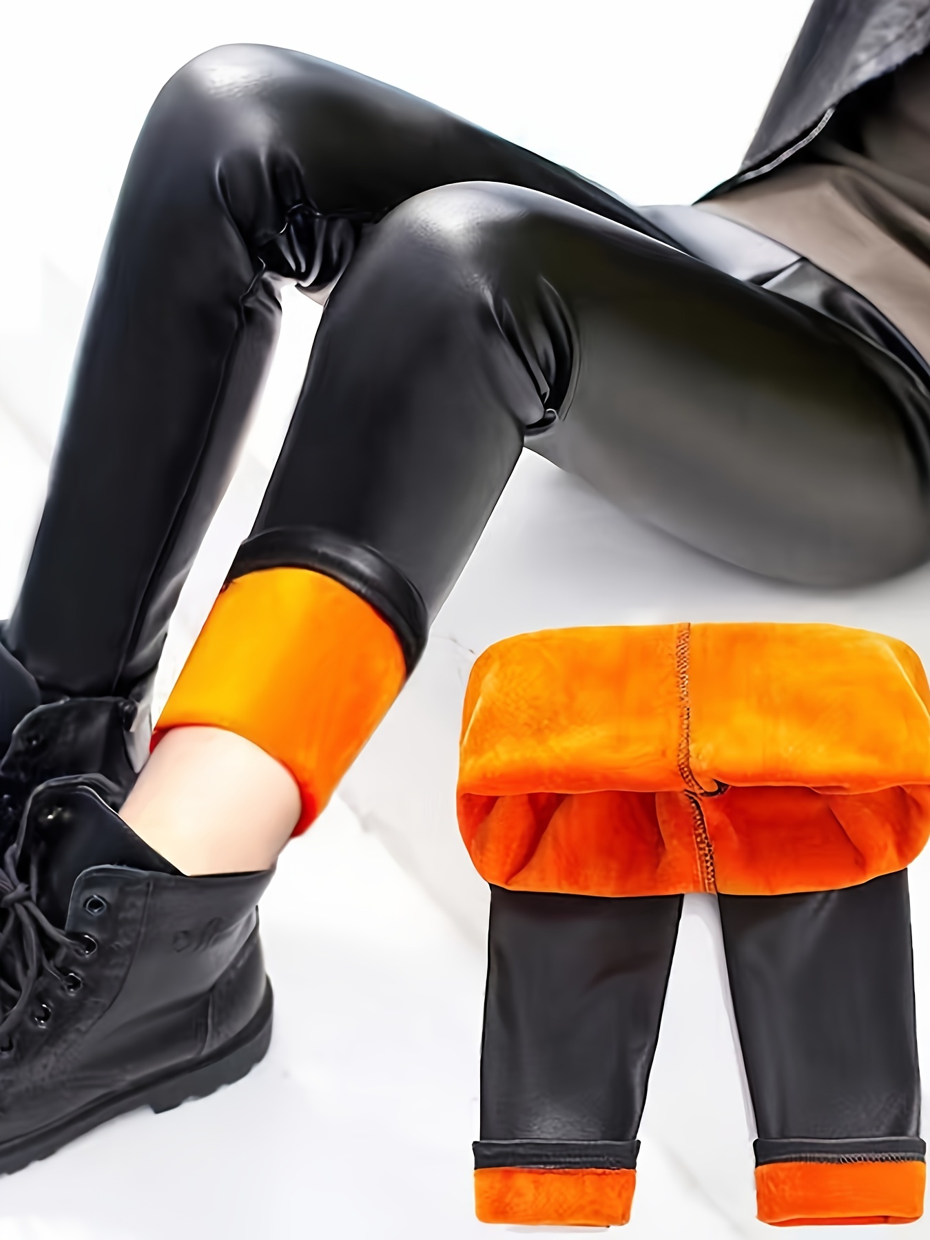 Girls Thick Fleece Lined Pu Leather Pants Warm Leggings Fall - Temu