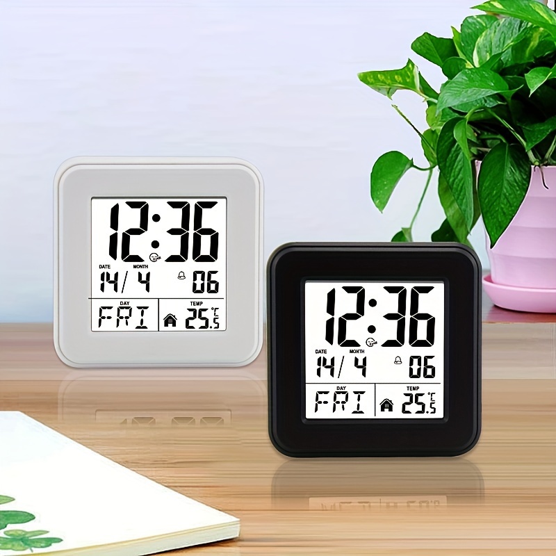 1pc Reloj De Pared Con Forma Rectangular LCD, Gran Pantalla De Calendario Y  Soporte De Mesa Con Funciones De Calendario, Alarma, Semana Y Temperatura