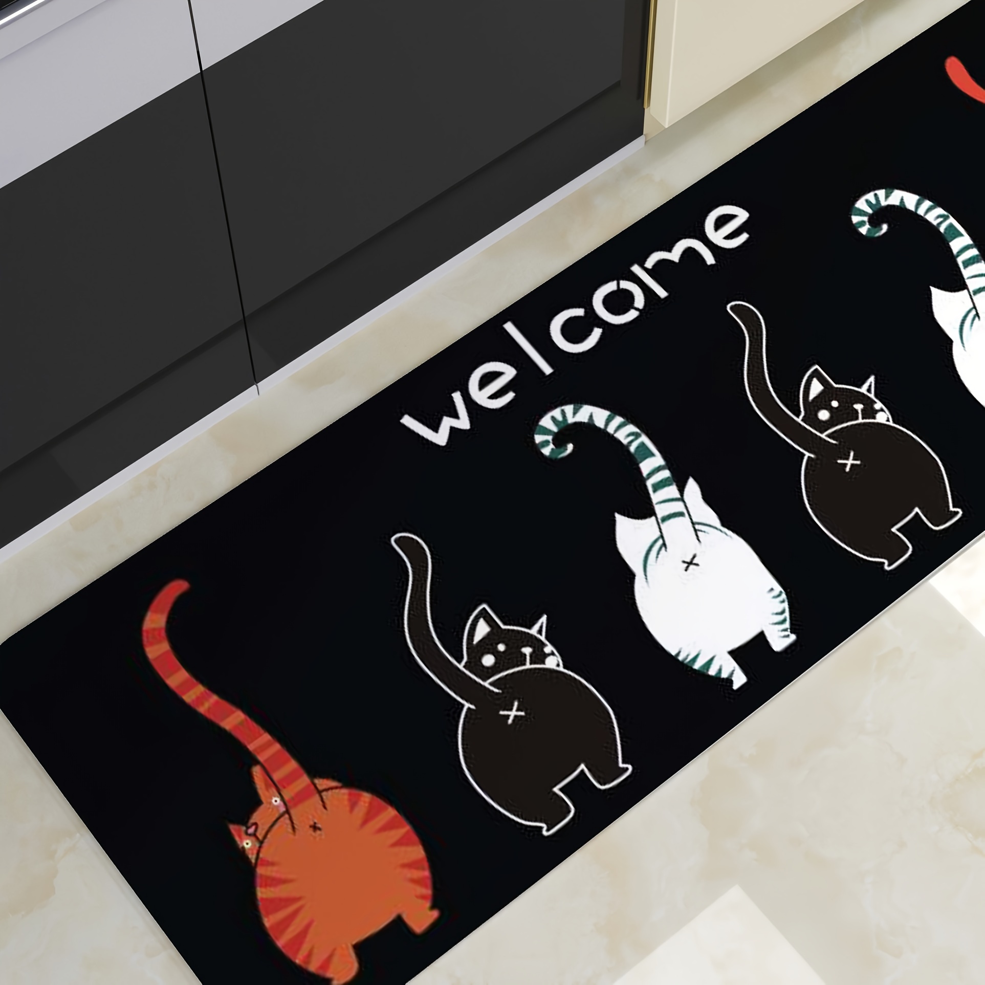 Car Printed Kitchen Rugs, Kawaii Cartoon Pets Absorbent Non Slip