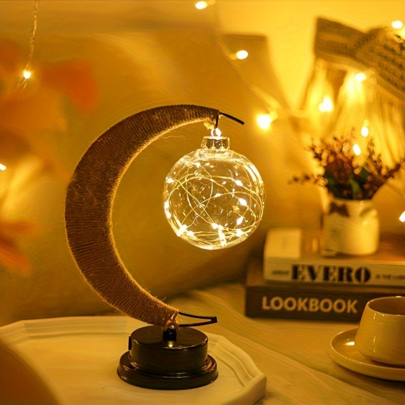 Led Ball Lamp Wrought Iron Moon Lamp Plastic And Iron Bar - Temu