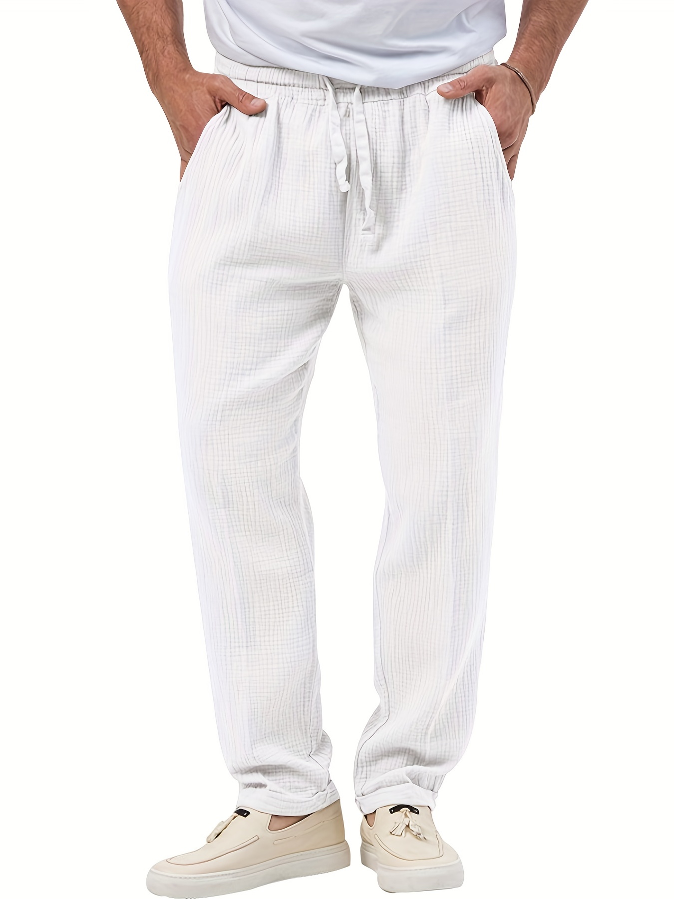 Zkozptok Men's Cotton Linen Pants Casual Comfy Baggy Fit