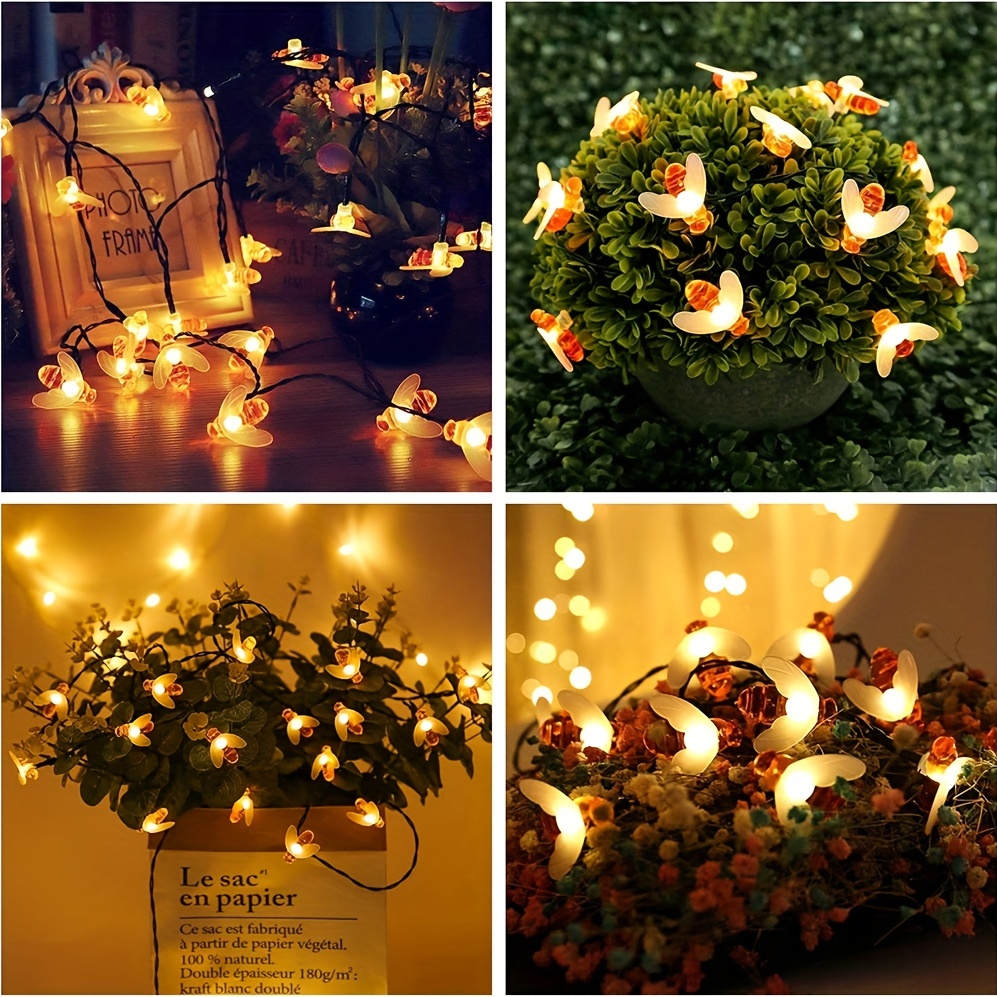 2 luces de abeja, cadena de luces de abeja, decoración de hadas, 30 luces  LED de 10 pies, funciona c…Ver más 2 luces de abeja, cadena de luces de