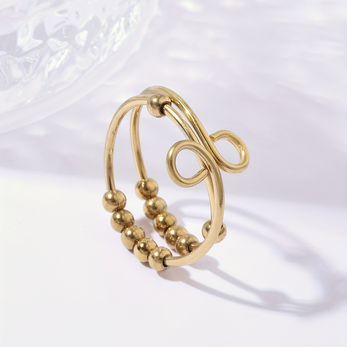 Stainless Steel Anxiety Ring with Spinning Beads - Adjustable Jewelry