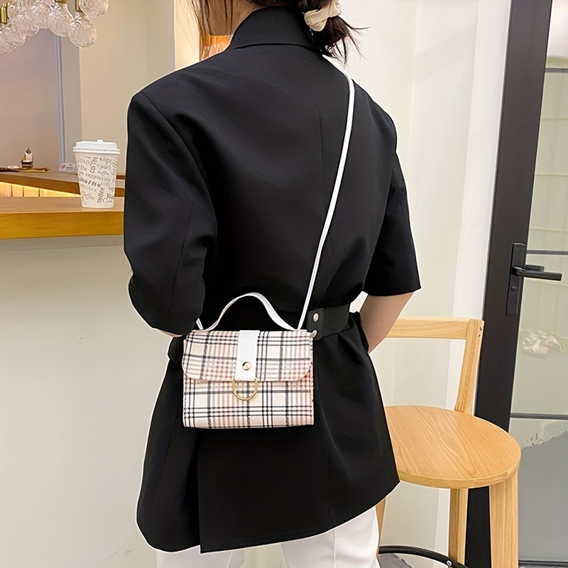 Plaid Pattern Crossbody Bag, Women's Multi Pockets Purse, Studded Decor Faux  Leather Shoulder Bag - Temu