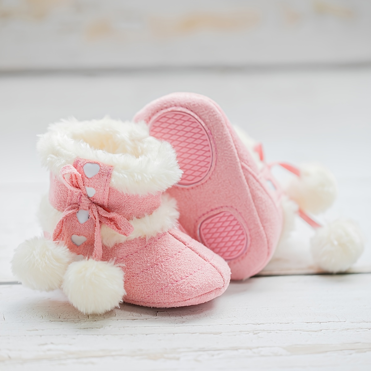 Chaussons bébé filles en polaires rose