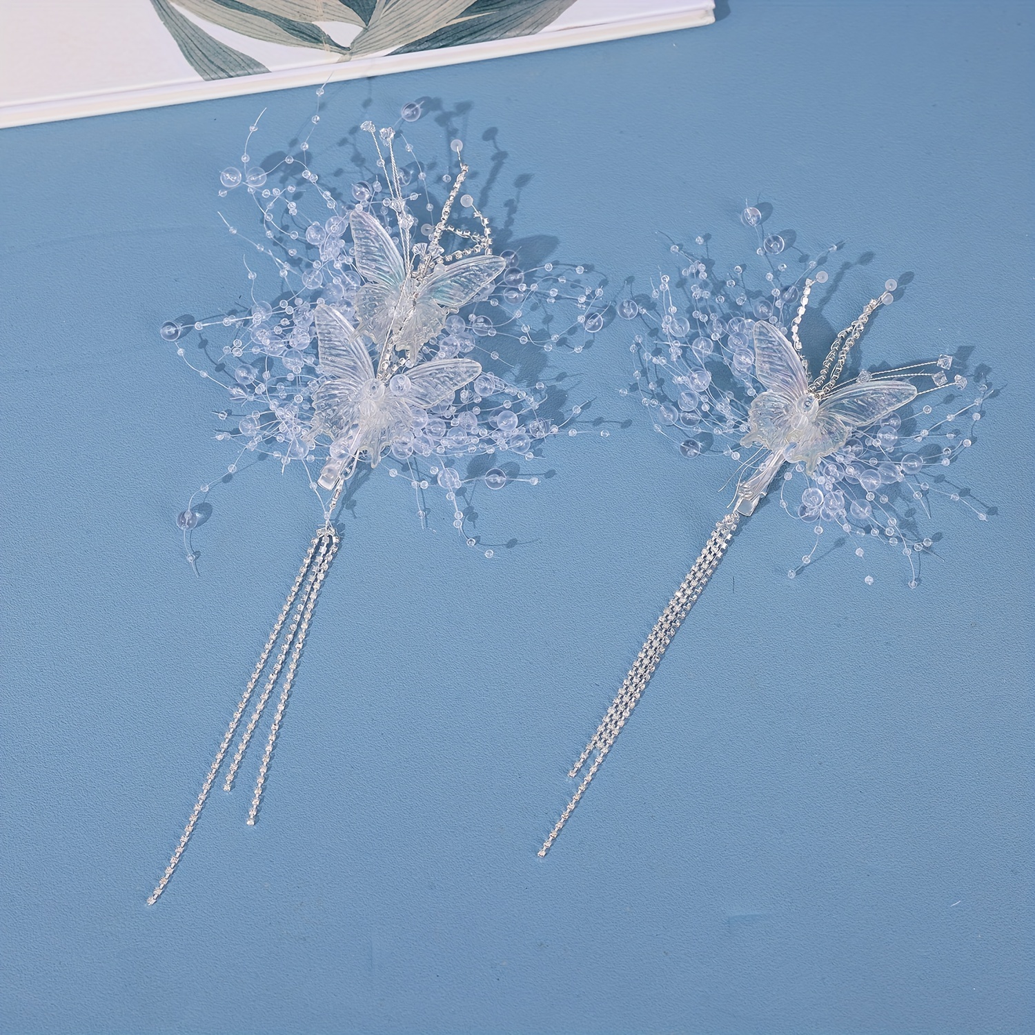 Rhinestone Tassel Clip Butterfly Hairpin