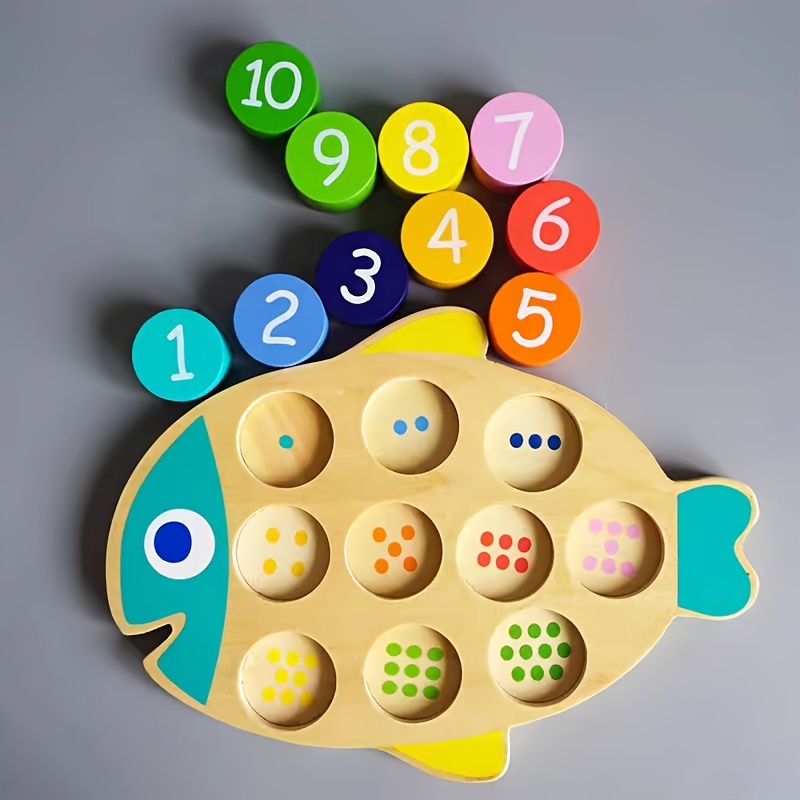 1pc Set Wooden Montessori Number Letter Fishing Game Fishing Board