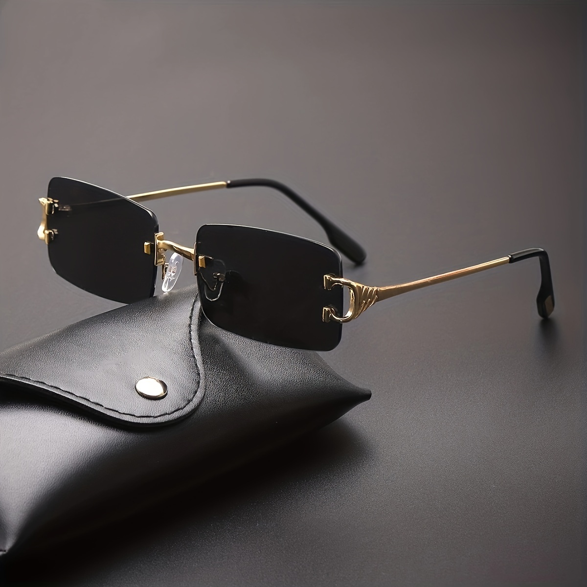 1pc Fashion Rimless Small Rectangle Metal Sunglasses Men Ins Style Vintage  Personality Square Shades With Glasses Case And Glasses Cloth, Free  Shipping On Items Shipped From Temu