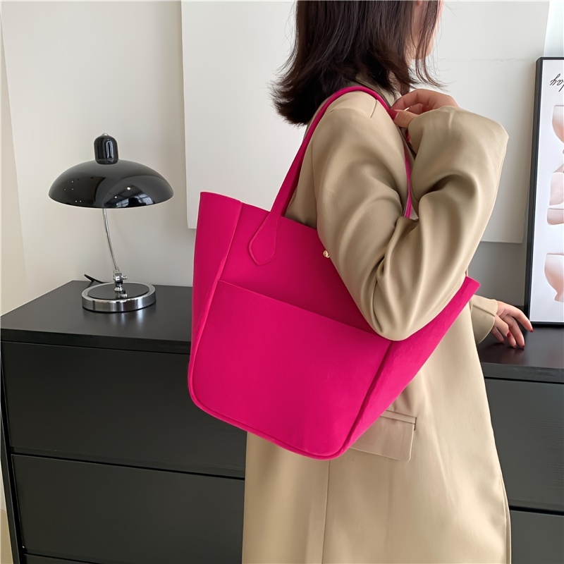 Fashionable Solid Color Large Capacity Tote Bag With Single Shoulder Strap