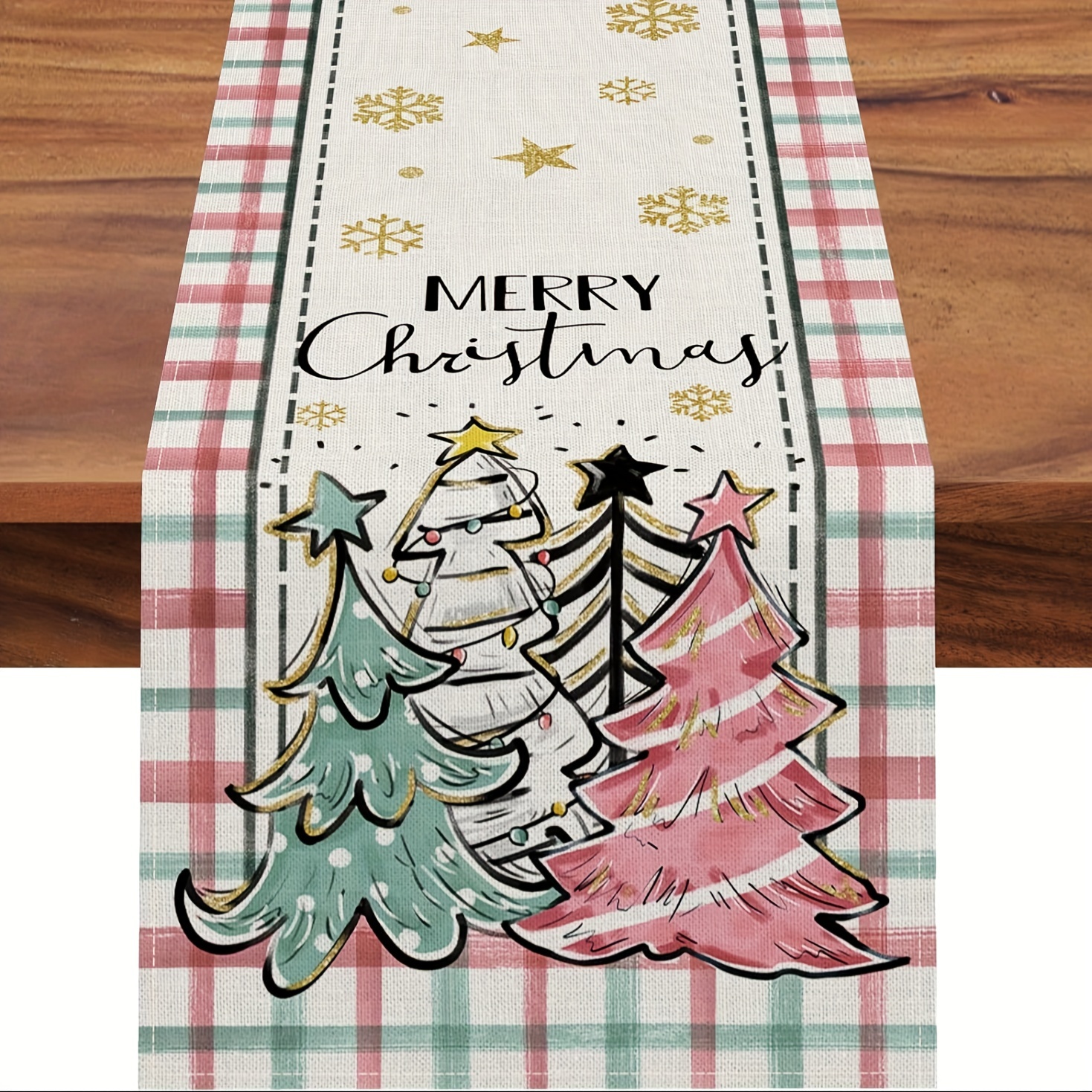Linen Table Runner Merry Christmas Table Runner Snowflake - Temu