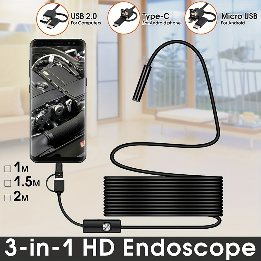 Caméra endoscopique Android 3 en 1, 7mm, USB/Micro USB/Type-C, étanche,  pour smartphone, avec OTG et UVC PC