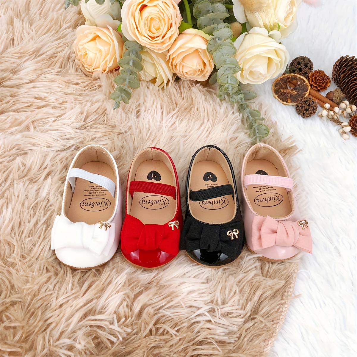 Trendy Elegant Bowknot Mary Jane Shoes For Baby Girls, Comfortable Lightweight Non Slip Soft Flat Sole Shoes For Indoor Outdoor Party, Spring And Autumn