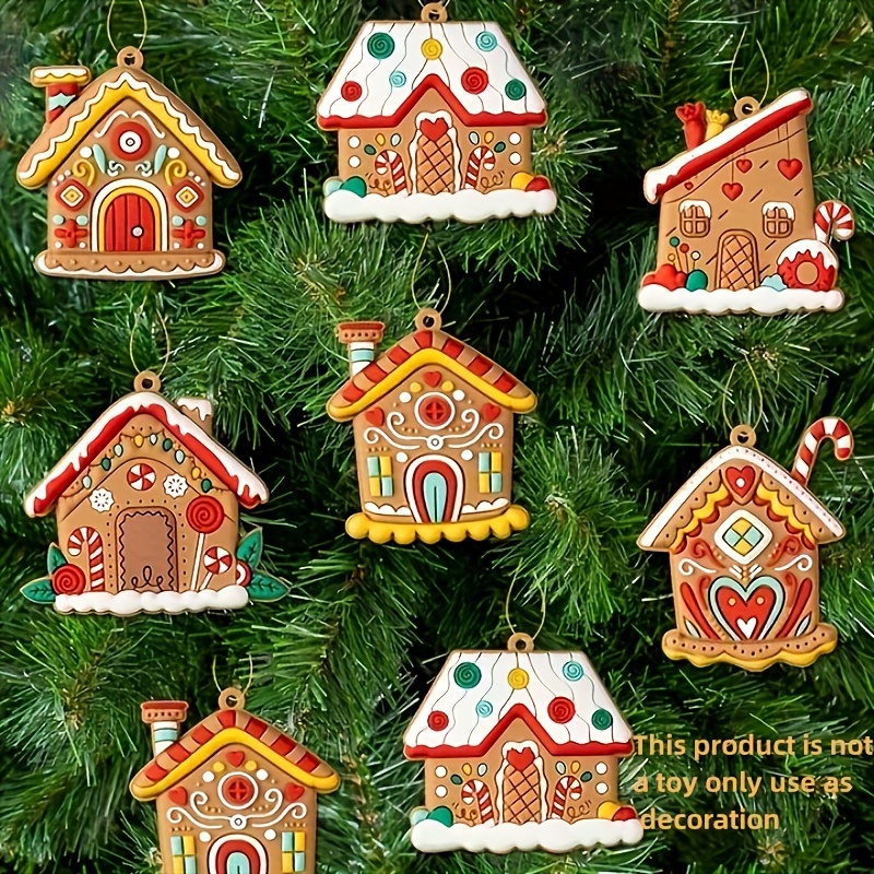 

6pcs, Rustic Farmhouse Gingerbread House Ornament - Perfect Christmas Tree Decoration And Holiday Party Favor