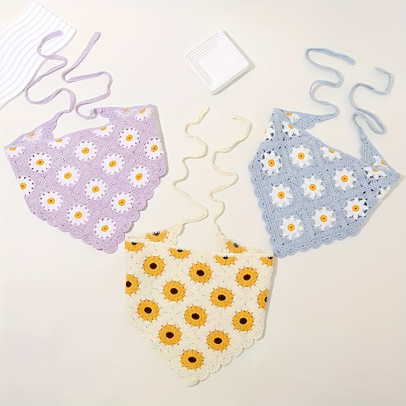 

1pcs Boho Crochet Headband Daisy Flower Pattern Triangle Bandana Turban Knitted Headband For Women Girls