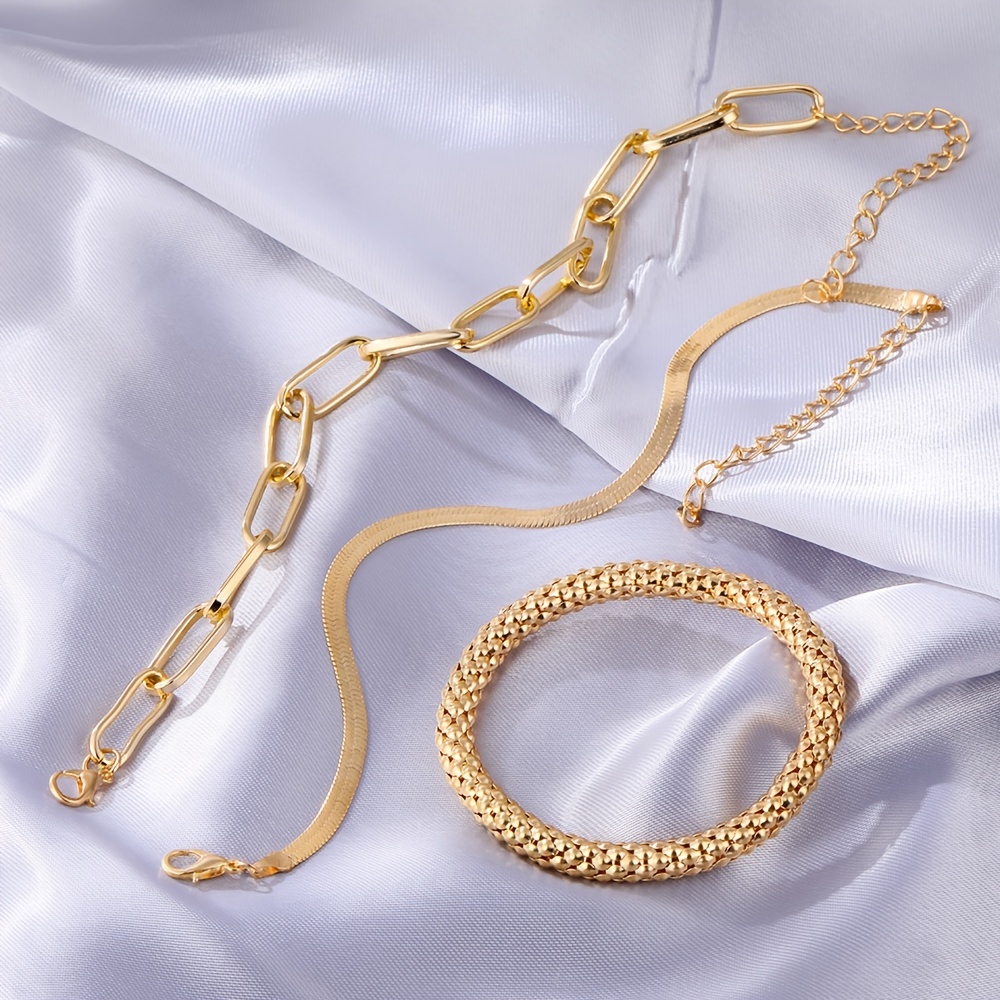 Trendy Golden Chain Bracelets Women's Fashion Jewelry Set - Temu