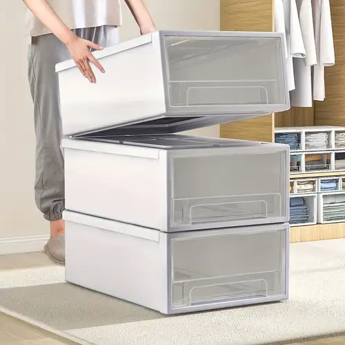 Cajón de almacenamiento para armario, caja de plástico grande para ropa,  organizador apilable para artículos diversos, armario para el hogar