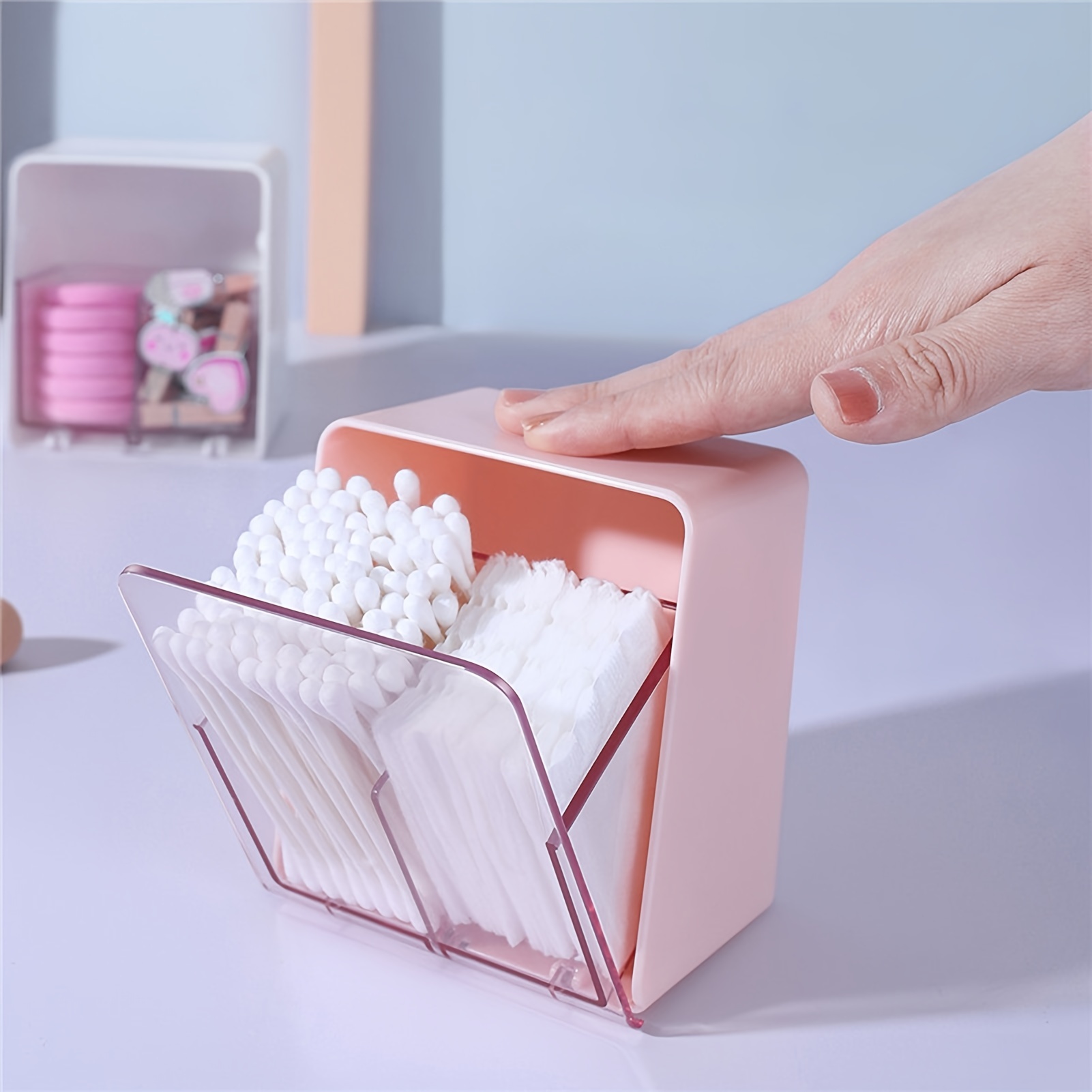 Distributeur Coton Tige à 3 Compartiments, Boite Coton Tige avec Couvercle  Transparent Rangement Maquillage pour Cosmétiques, Cotons-Tiges, Boules De  Coton, Tampons (Blanc) 