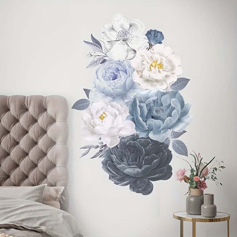 1 Feuille Vase Fleurs Bleues Stickers Muraux Chambre Étude - Temu France