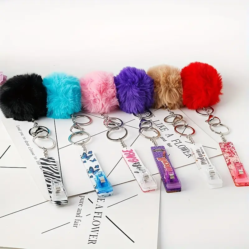 1pc Credit Card Puller Card Grabber Card Clips for Long Nails ATM Keychain Y2K Cute Pom Pom Decor Keychain for Girls Women,Temu