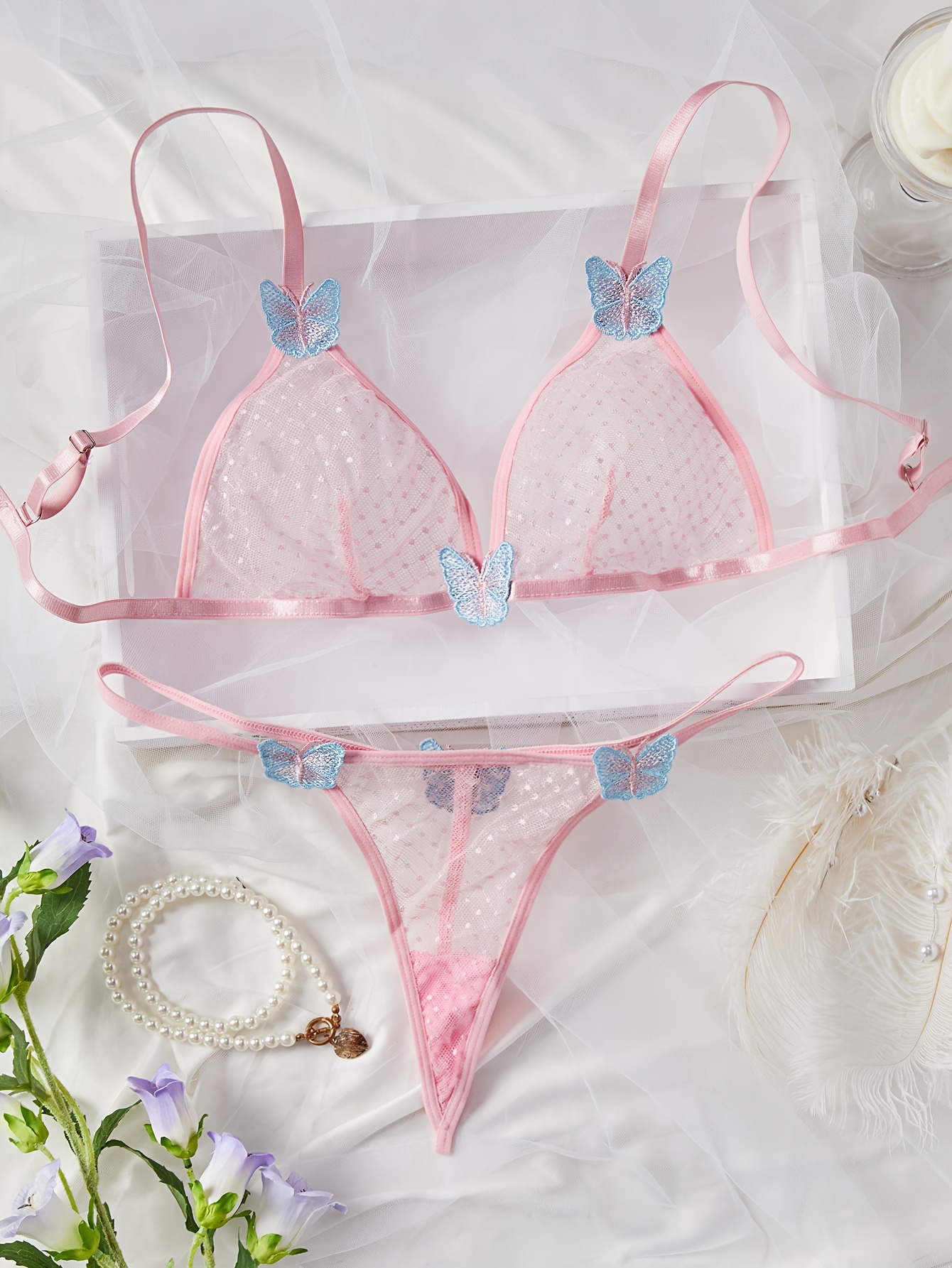 Mesh Bra & Thong/Briefs Set - Pink – Lounge Underwear