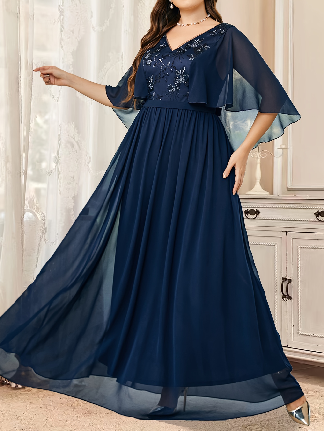 Plus Size Elegant Dress Women's Plus Solid Layered Ruffle - Temu Canada