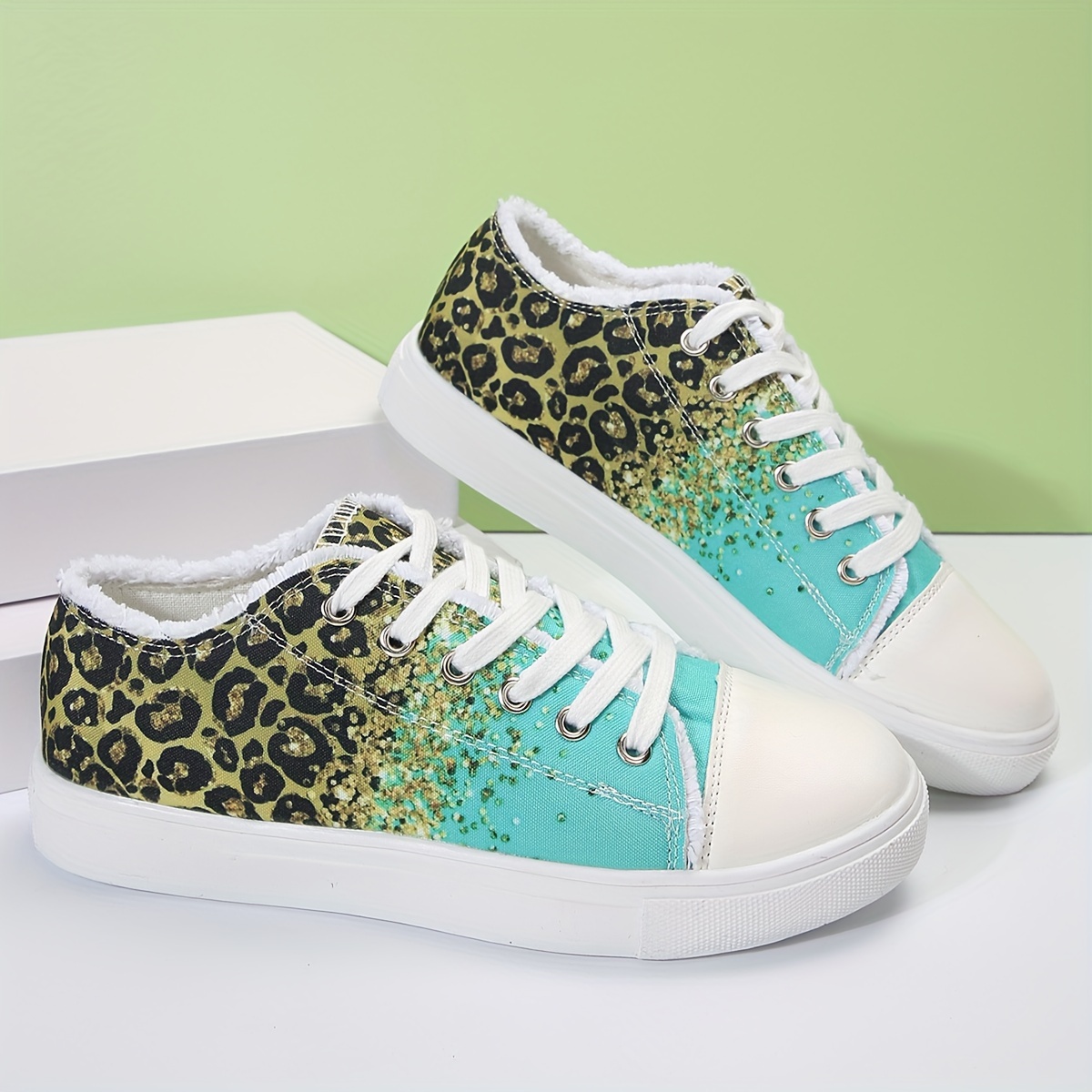 Women's Leopard Print Canvas Shoes Casual Lace Outdoor Shoes - Temu