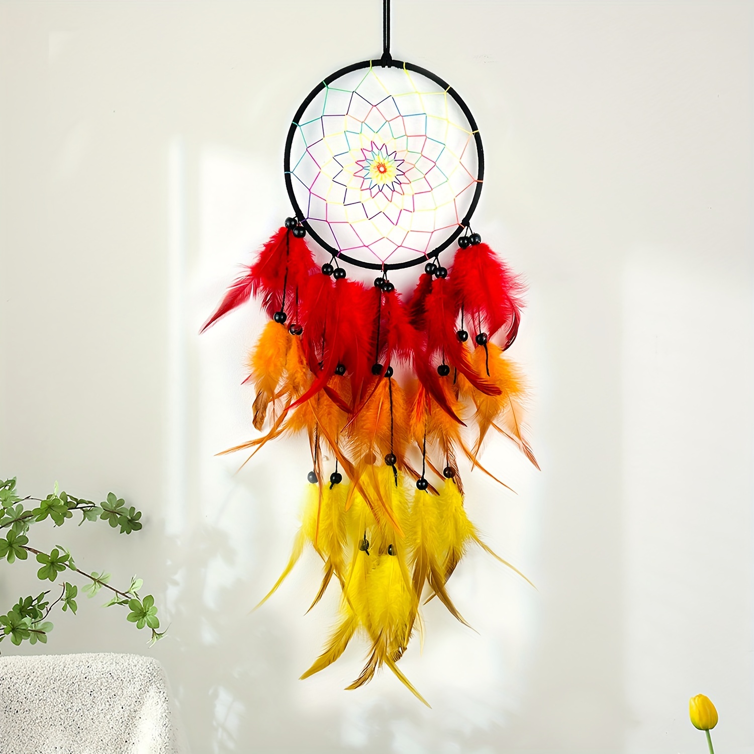 Fluff Dream Catcher DIY Kit Handmade Craft Dream Catcher Making Supplies for Wall Hanging Home Decoration, Orange