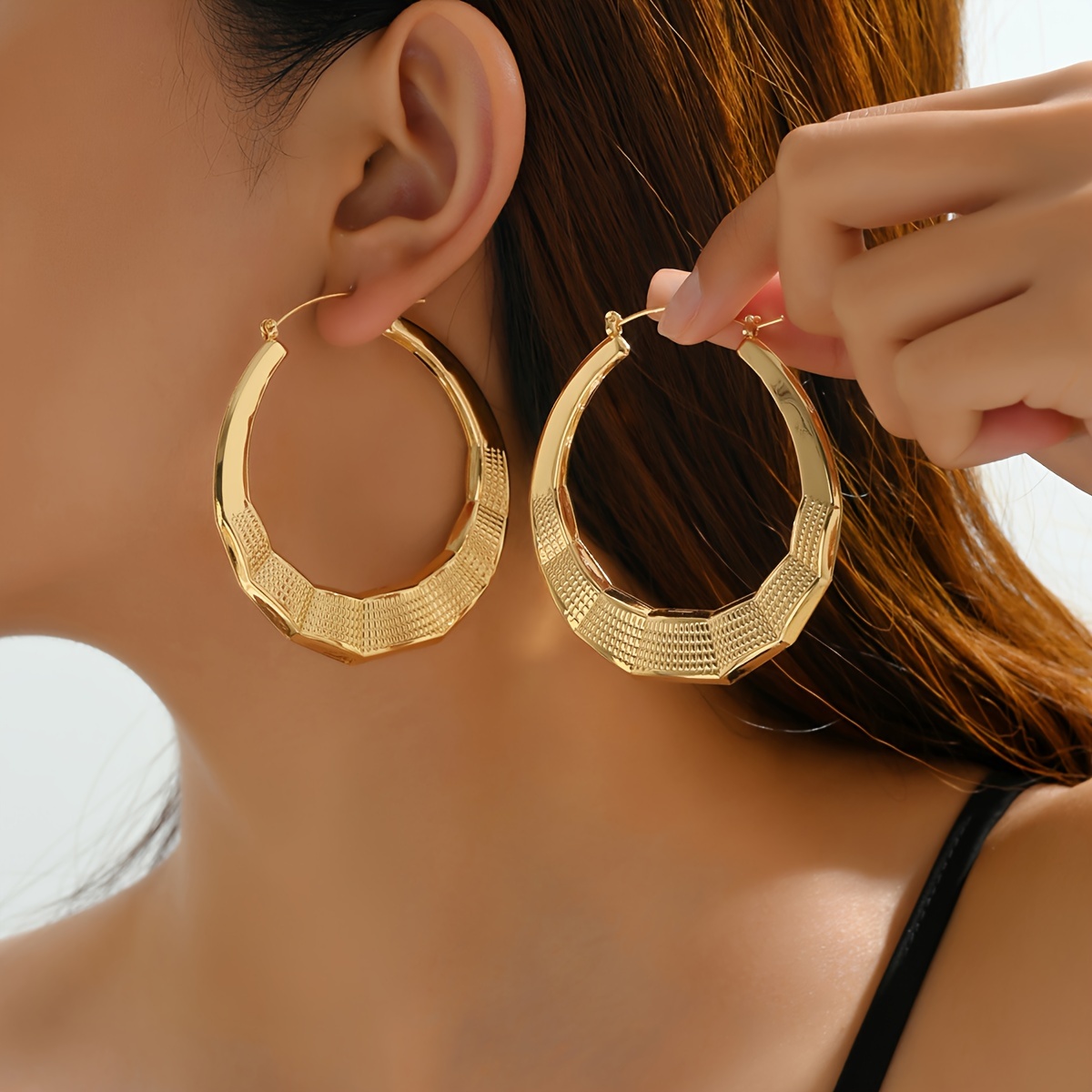 

Unique Hollow Hoop Earrings With Bamboo Pattern Iron Jewelry Vintage Bohemian Style Personality Female Party Earrings